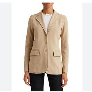 Ralph Lauren Tan Beige Cotton Blend Knit Blazer Jacket with Pockets Size Large